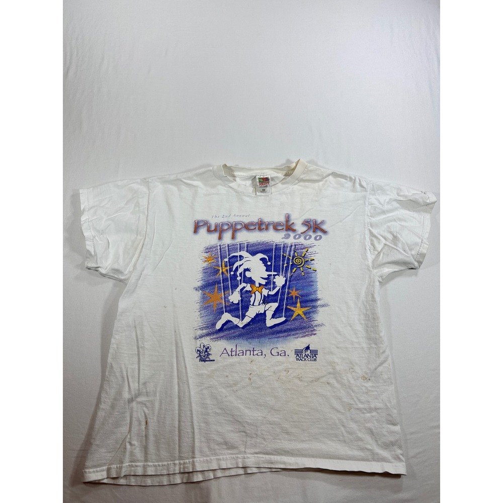 Vintage 2000 Puppetrek 5K Atlanta Ga Jester T-Shirt Fruit of the Loom XL White